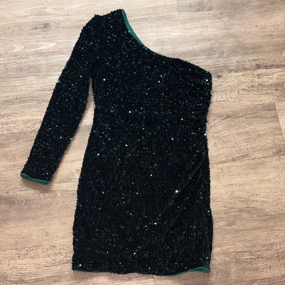 SHEIN One-Shoulder Black Sequin Dress